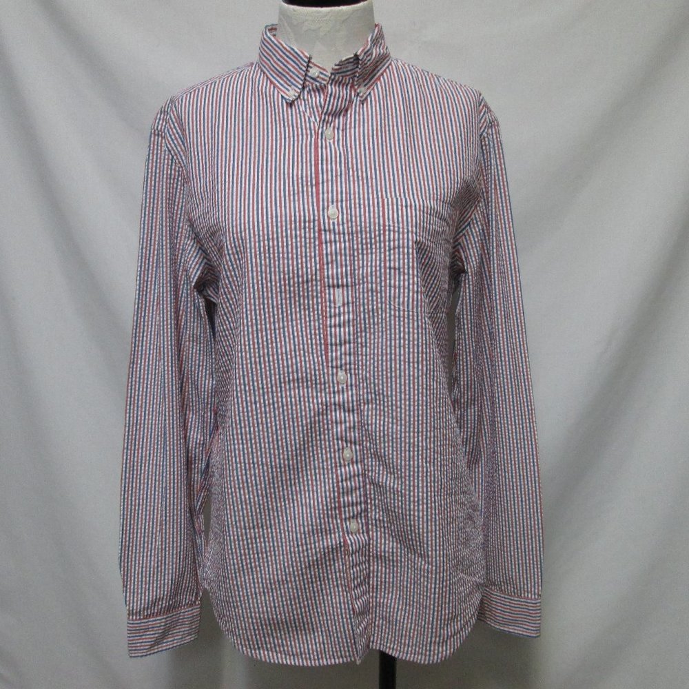J Crew Vintage Seersucker button down collar shirt Men Cotton Size Sz Medium Md